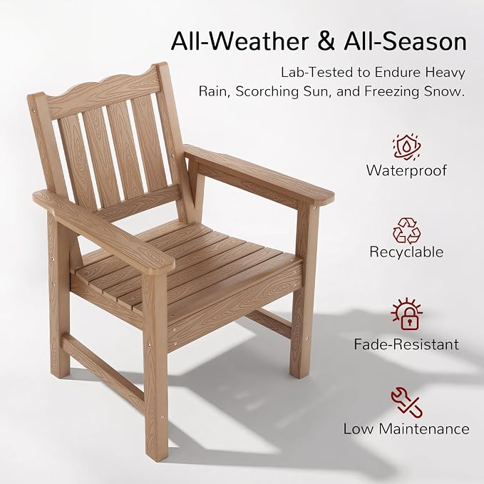 Stoog 3-Piece All-Weather Garden Chairs Set of 2 with Table, Outdoor Dining Chair with 400 lbs Weight Capacity, Patio Bistro Set for Porch, Backyard, Lawn and Deck, Teak