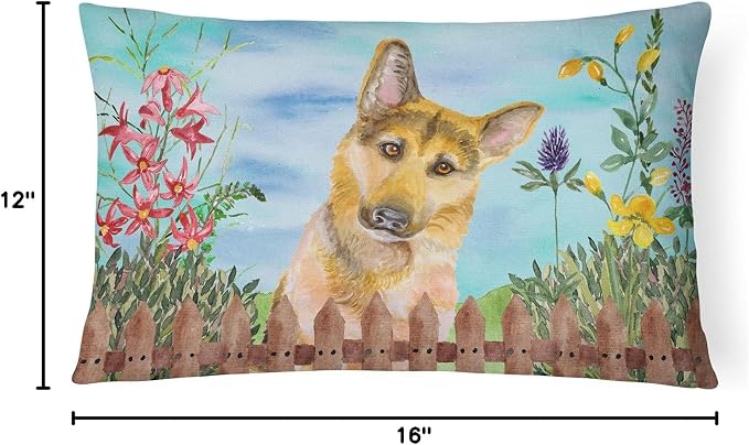 Caroline's Treasures CK1273PW1216 German Shepherd #2 Spring Canvas Fabric Decorative Pillow Machine Washable, Indoor Outdoor Decorative Pillow for Couch, Bed or Patio, 12HX16W