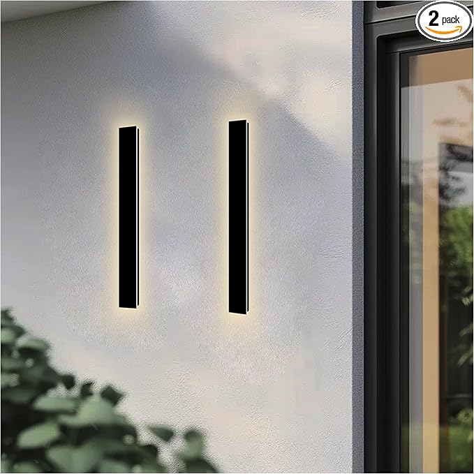Modern Outdoor Wall Lights, 2 Pack 24 Inch Long Outdoor Wall Sconce | LED 3000K Exterior Sconce Black Outdoor Patio Light with Junction Box Cover, IP65 Waterproof Outside Wall Lights for House