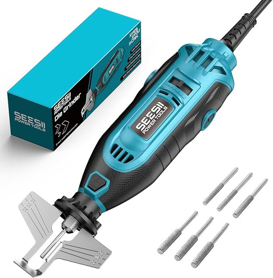 SEESII Electric Chainsaw Sharpener Kit, 35000RPM, 6 Upgraded Diamond Bits | Includes 5/32'', 3/16'', 7/32'' Grinding Bits, Fast Chain Sharpening,Stable Collet Locking System,Suitable for Chainsaw Chain