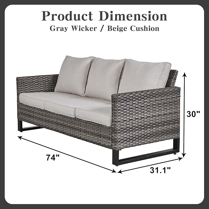 Belord 6 Piece Outdoor Furniture Patio Wicker Sofa Set, Oversize Outdoor Dining Chairs with Rattan Ottomans, Conversation Sets Patio Furniture Come with Removable Washable Cushion Beige