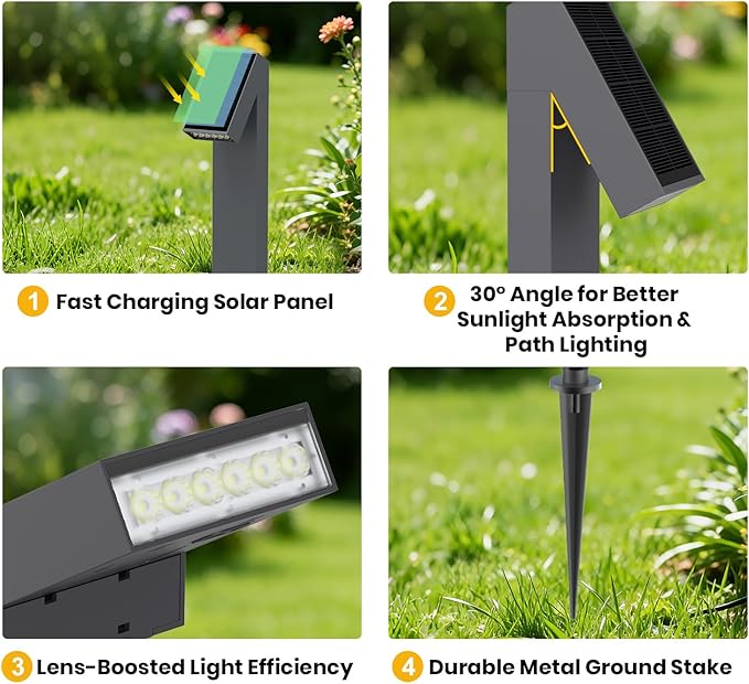 SOTTLOT Solar Walkway Light, Dimmable Metal Solar Pathway Light Outdoor IP65 Waterproof, 3000K 500LM Solars Yard Lights for Yard Garden Patio Landscape Lawn