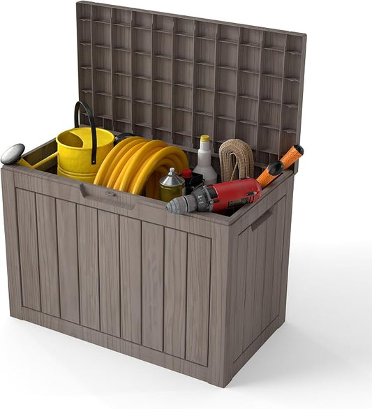 Outdoor Storage Box, 50 Gallon Waterproof Deck Box [Upgraded 3.0], Snap-Together Storage Bin for Chair Cushions, Porch Throw Pillows, Lockable Small Coffee Table Ottoman, Patio Garden, Grey