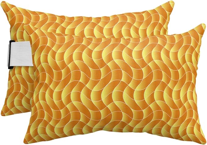 Outdoor Pillows Covers with Inserts Summer Abstract Geometric Gradient Orange Ocean Wave Waterproof Pillow with Adjustable Strap Throw Pillows for Patio Furniture Recliner Lounge Chair, 11"x16", 2PCS