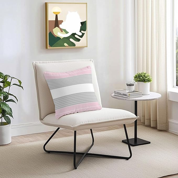 Pink Grey Stripe Outdoor Pillow Covers Waterproof, All Weather Cushion Case Set of 2, Modern Art Horizontal Striped Decorative Pillowcases for Sofa Couch Bed Decor Patio Furniture 16"x16"