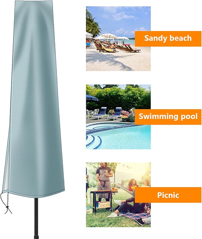 Dafire Patio Umbrella Cover for 7FT to 9FT Patio Umbrellas,1.7m Parasol Covers (Grey 420D),Oxford Fabric Waterproof Market Umbrella Cover with Zip,Parasol Covers for Outdoor Umbrellas with Rod
