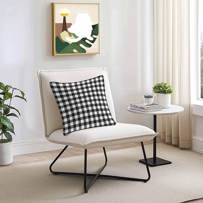 Outdoor Waterproof Throw Pillow Covers Set of 2 Black White Buffalo Plaid Pillowcases 18x18 Inches Pastoral Checked Decorative Pillows Cushion Case Patio Pillows for Couch Bed Chair Garden