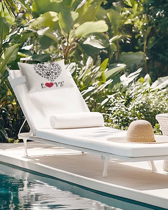 Outdoor Pillows Covers with Inserts Rose Love Dog's Paws Shape Heart Waterproof Recliner Pillow with Adjustable Strap Throw Pillows for Patio Furniture Pool Lounge Chair, 11x16 inch, 1PCS