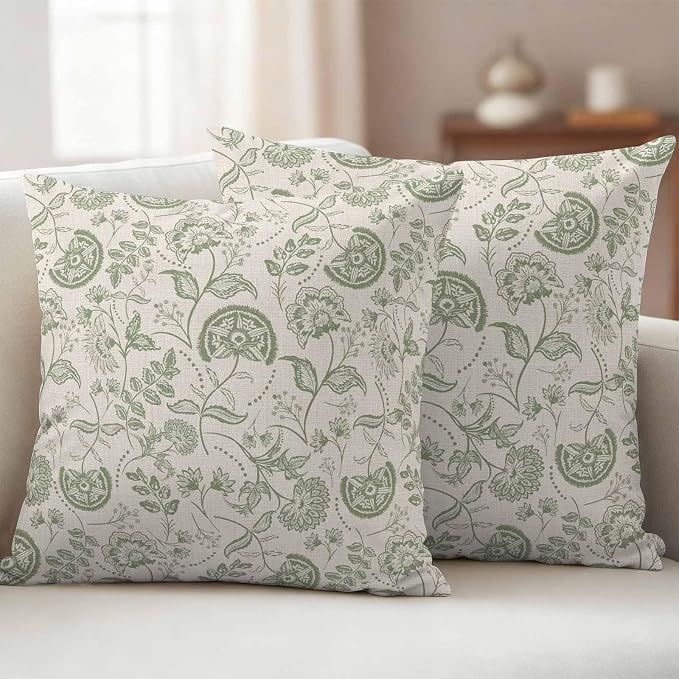 Outdoor Pillow Covers 26x26 Set of 2, Retro Spring Floral Waterproof Patio Throw Pillow Covers for Couch Sofa Chair, Summer Botanical Farmhouse Vintage Decorative Pillowcases for Throw Pillows