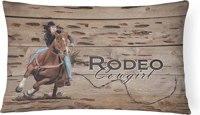 Caroline's Treasures SB3055PW1216 Rodeo Cowgirl Barrel Racer Canvas Fabric Decorative Pillow 100% Machine Washable Pillow, Indoor or Outdoor Decorative Throw Pillow for Couch, Bed or Patio