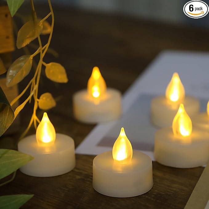 6 Flameless Votive Tealight Candles with 6-hour Daily Cycle Time Flickering Battery Operated Electric Electronic LED Tea Lights, Christmas Décor Xmas Lighting Wedding Party Decorations Batteries Incl.