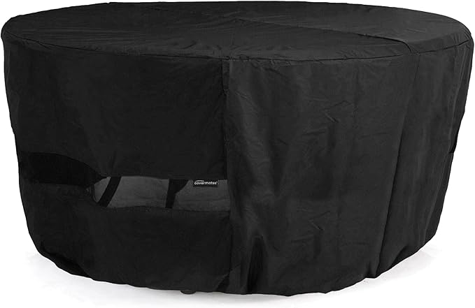 Covermates Classic Round Dining Table Cover – All-Weather Outdoor Table Protection, Water-Resistant Vinyl, Elastic Hem, Mesh Vents, Patio Furniture Cover, 42DIAMETER x 25H, Black