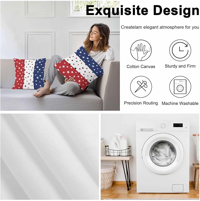 Vandarllin Outdoor Throw Pillows Covers 16X16 Set of 2 Waterproof July 4th Decorative Zippered Cushion Covers for Patio Furniture, Red White Blue Lumbar Pillowcases Independence Day Americana Stars