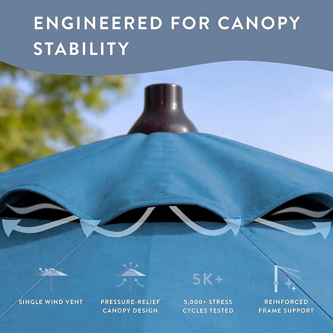California Umbrella 10-Year Protection 9 Ft Outdoor Patio Umbrella, Pacifica Fade-Resistant Fabric, Auto-Tilt, Heavy Duty Aluminum Frame, 8 Reinforced Ribs for Pool or Deck, Bronze Pole, Capri