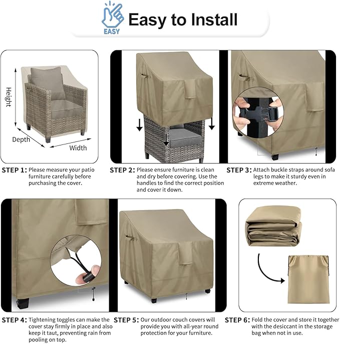 OutdoorLines Outdoor Waterproof Furniture Chair Cover - UV-Resistant Patio Lawn Chair Covers for Outdoor Furniture Windproof Heavy Duty Chair Covering, 2 Packs, 33Wx34Dx31H Inches, Camel