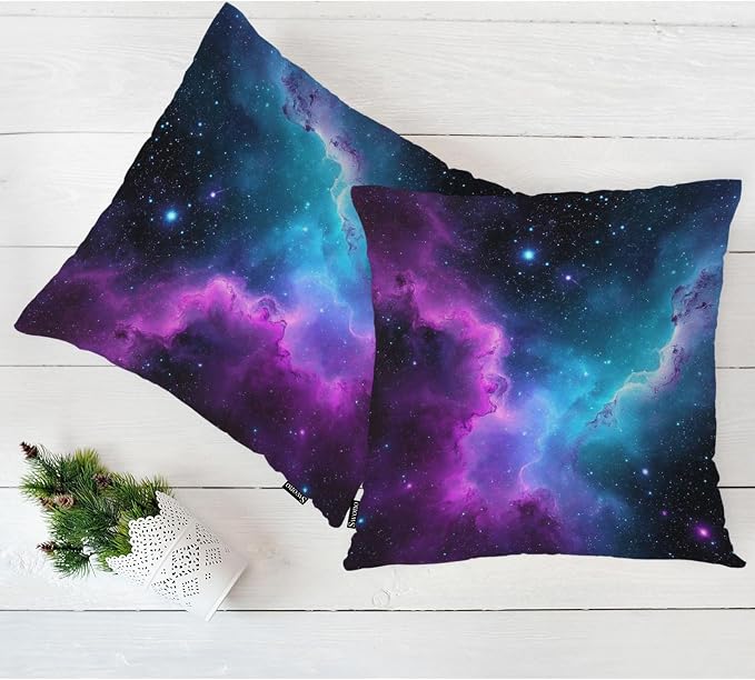Swono Galaxy Space Set of 2 Throw Pillow Covers Cosmos Starry Night Stars Galaxy Outer Space 18x18 Inches Pillow Cases Standard Cushion Cover Square Pillowcases for Men Women Decorative Home Bed Sofa