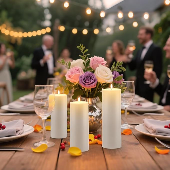 Raycare 4'' X 12'' Large Waterproof Outdoor Flameless Candle, Battery Operated LED Candles with Remote Control and Timer, Electric Fake Plastic Pillar Candles, Ivory
