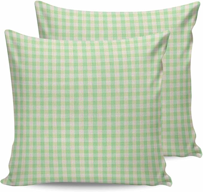 Outdoor Waterproof Throw Pillow Covers Set of 2 Green Buffalo Plaid Pillowcases 18x18 Inches Linen Classic Checked Patio Decorative Pillows Cushion Case Patio Pillows for Couch Bed Chair Garden