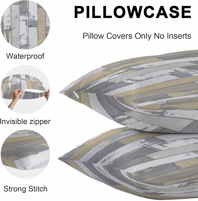 Yellow Gray Outdoor Pillow Covers 16x16 Inch Throw Pillow Covers Set of 2 Waterproof Decorative Pillow Cases Rustic Vintage Shabby Mottled Wood Grain Cushion Covers for Patio Furniture Garden Couch