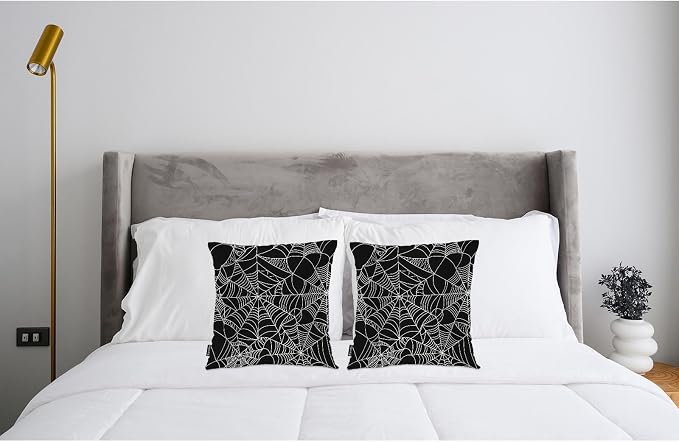 Swono Couch Pillow Cover Set of 2 Spider Web, Horror Halloween Spiderweb Decorative Throw Pillowcase Cushion Cover 18 X 18 Inch Throw Pillows Covers for Sofa Bedroom Car Living Room, Black White