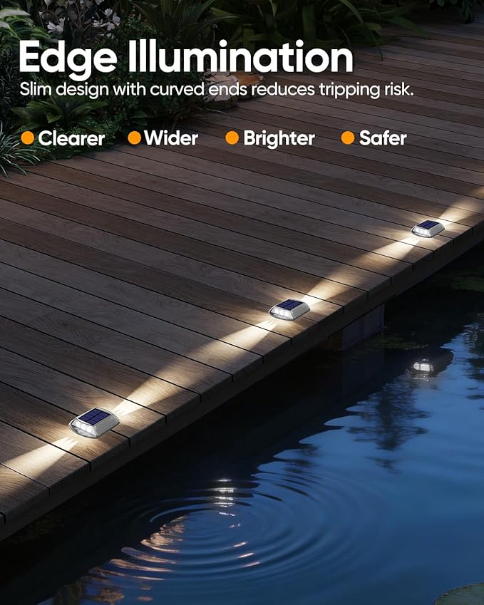 DetarZinLED Deck Lights Solar Powered, 12 Pack White Solar Pathway Driveway Light Outdoor IP68 Waterproof, Stick on & Screw Markers Deck Lights for Dock, Walkway, Sidewalk, Patio, Pool, Garden, Step