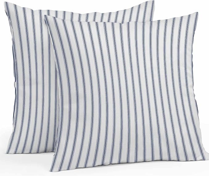 Navy Blue Striped Outdoor Pillow Covers 24x24 Inch Throw Pillow Covers Set of 2 Waterproof Decorative Pillow Cases Navy Blue White Stripes Farmhouse Cushion Covers for Patio Furniture Garden Couch