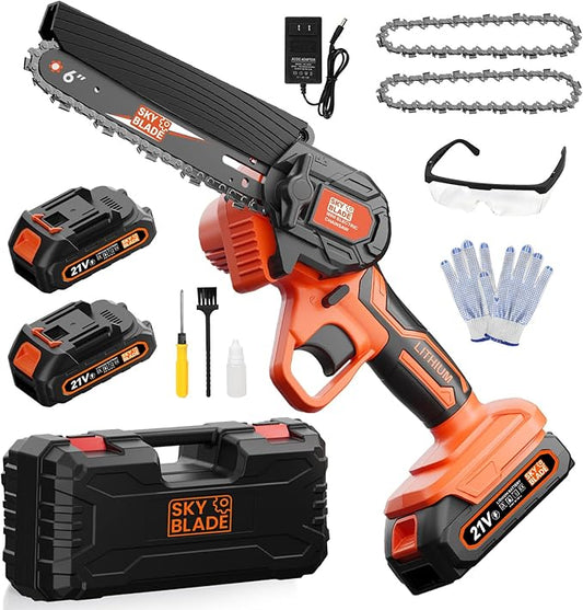 6 Inch Mini Chainsaw Cordless, Portable Electric Chainsaw, for Wood Cutting, Tree Trimming, Courtyard, Household, and Garden Orange