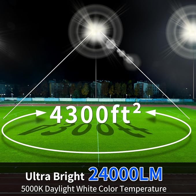 2 Pack 200W LED Flood Light, IP66 Waterproof | 24000LM, 5000K Daylight White, Plug in with 6ft Cord, Outdoor Exterior Lighting, for Yard, Garage, Patio, Backyard, Stadium