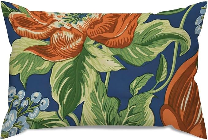 Lumbar Pillow Cases Orange Floral Chinoiserie on Blue Cushion Cover Modern Peony Chic Asian Pillow Cover Accent Square Couch Sofa Cushion Covers for for Sofa Couch Bedroom Bed Chair 12x18in