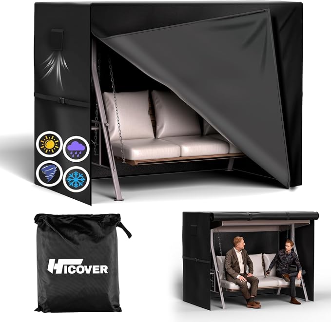 Outdoor Swing Cover 3 Seater 600D Hammock Cover Waterproof Heavy Duty Garden Hammock Glider Chair Cover Patio Furniture Covers Garden Swing Canopy Covers All Weather Protection