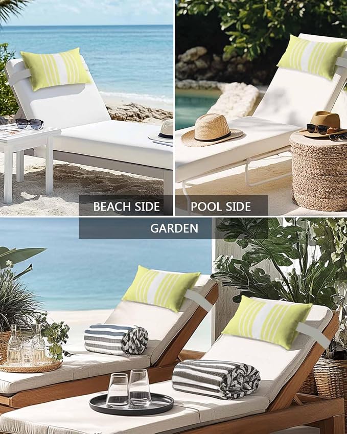 Chaise Lounge Chair Pillow with Strap & Insert Yellow Vertical Stripes Outdoor Recliner Head Pillow Pack of 2 Classic Striped Waterproof Headrest Patio Lumbar Pillow for Beach Pool Office Chair 12x20