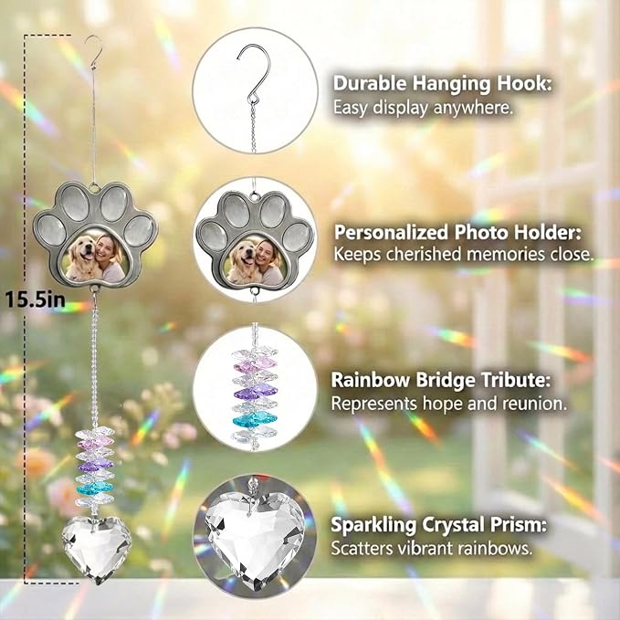Dog Memorial Gifts for Loss of Dog, Personalized Pet Memorial Crystal Suncatcher with Photo, Pet Loss, Loss of Dog Sympathy Gifts, Dogs and Cat Remembrance Bereavement Passing Away Keepsake