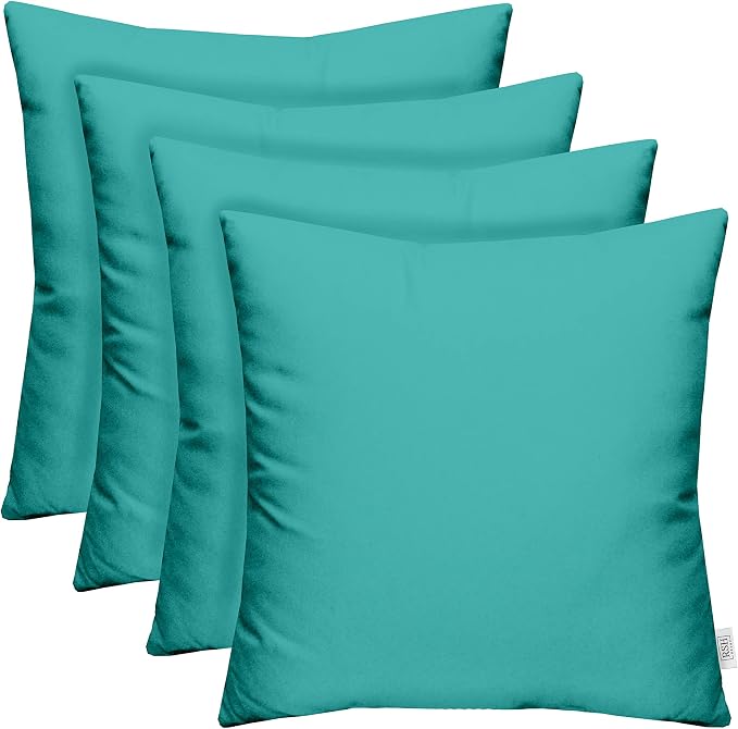 RSH DECOR: Sunbrella Square Throw Pillows Set of 4 | 17" x 17" | Water and Fade-Resistant Performance Fabric | Outdoor Pillow Covers with Down-Alternative Inserts | Canvas Aruba-Made in USA
