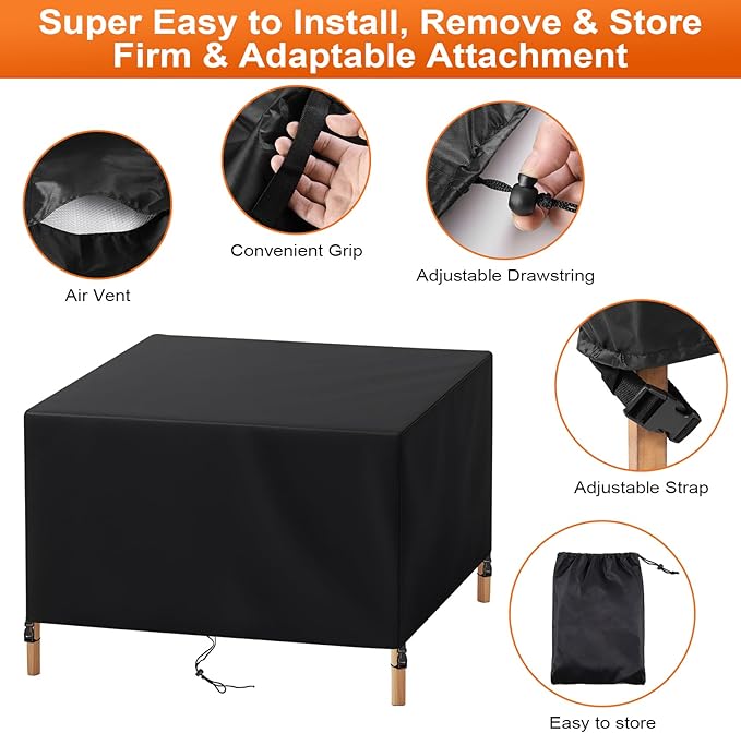 Patio Furniture Cover Rectangle 80"(L) x 48"(W) x 34"(H), Custom Heavy Duty 420D Waterproof Outdoor Cover with Drawstring & Buckles for Table Chair Garden, Black