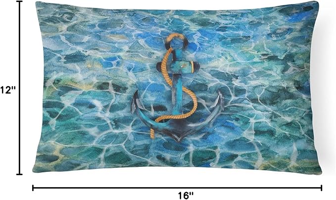 Caroline's Treasures BB5370PW1216 Anchor and Rope Canvas Fabric Decorative Pillow Machine Washable, Indoor Outdoor Decorative Pillow for Couch, Bed or Patio, 12HX16W