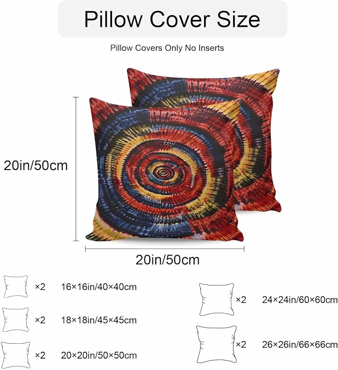 Vandarllin Outdoor Throw Pillows Covers 26x26 inch Set of 2 Waterproof Yellow Black Tie-Dye Art Decorative Zippered Cushion Covers for Patio Furniture, Abstract Boho Tribe Lumbar Pillowcases