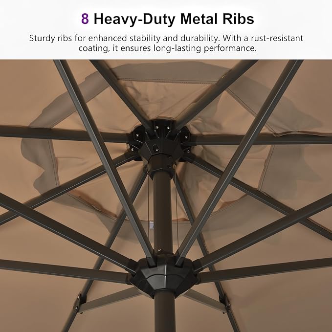 PURPLE LEAF 12' x 9' Patio Market Umbrella Outdoor Table Sun Umbrellas with Crank 8 Aluminum Sturdy Ribs for Pool Deck Backyard Beach Taupe