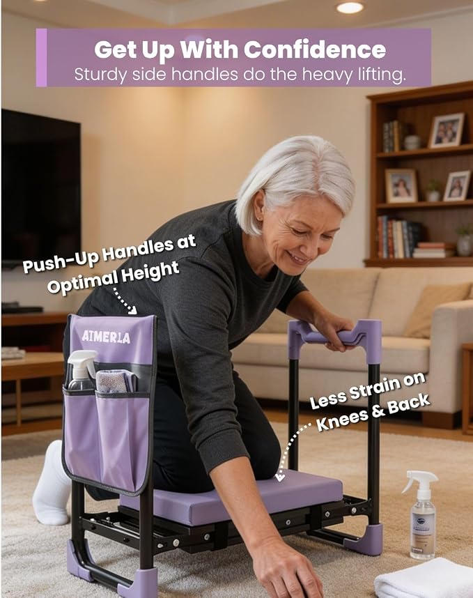 Aimerla K7 Foldable Garden Kneeler Seat, Upgraded Anti-Slip Base, 350LBS Capacity, 10.2" Wide EVA Pad & Detachable Cloud Cushion, 2-in-1 Kneeler Bench for Seniors, Gardening Gifts for Parents
