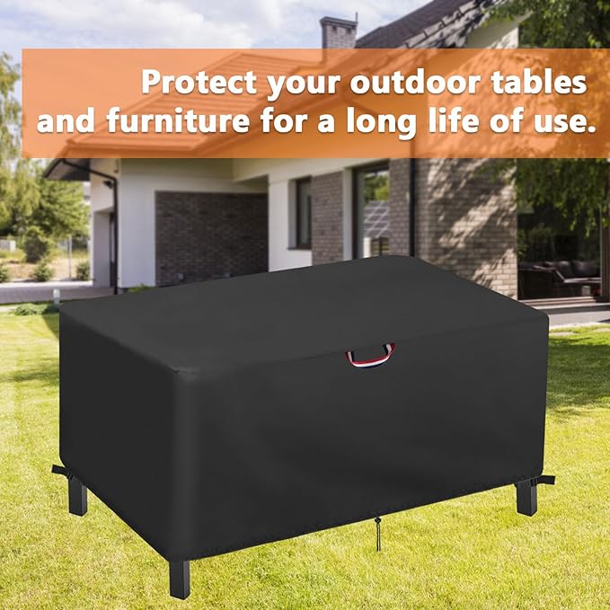 49 Inch Patio Coffee Table Cover Waterproof (Fits 47", 48", 49"), Outdoor Table Covers for Small Rectangular Wood Coffee Tables Patio Furniture Cover for Outside 49x27x18 inch, Black