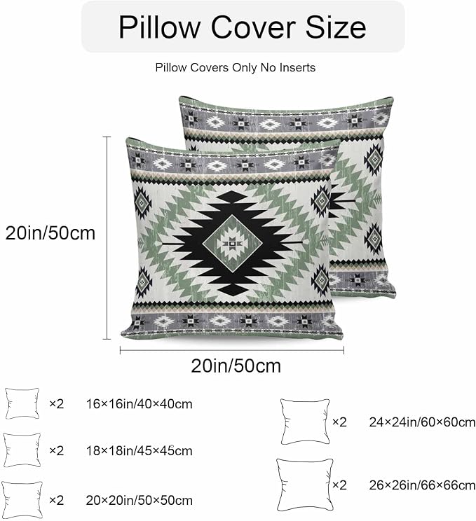 Green Gray Boho Waterproof Outdoor Pillow Covers Set of 2 Home Decor Southwestern Ethnic Abstract Geometric Pillowcase Patio Pillow Covers for Couch Bench Furniture Garden 24x24in