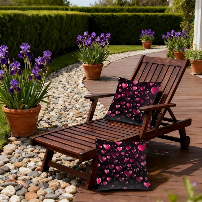 16x16 Inch Outdoor Pillow Covers Set of 2 Waterproof Throw Pillow Covers Decorative Couch Cushion Covers Red Hearts Love Square Pillowcases Protectors for Patio Garden Sofa