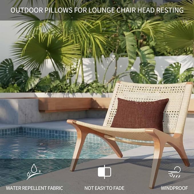 Dark Brown Outdoor Lumbar Pillow 11x16 Inch, Farmhouse Burlap Solid Brown Color Modern Linen Texture Waterproof Throw Pillow Covers with Insert, Decorative Chair Cushions for Patio Garden Recliner