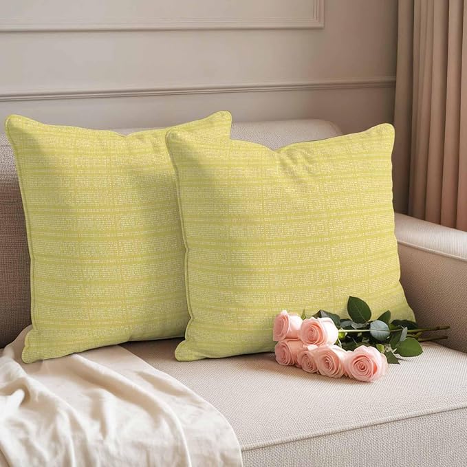Outdoor Waterproof Throw Pillow Covers Set of 2 Yellow Stripes Grain Pillowcases 20x20 Inches Solid Color Decorative Pillows Cushion Case Patio Pillows for Couch Bed Chair Garden