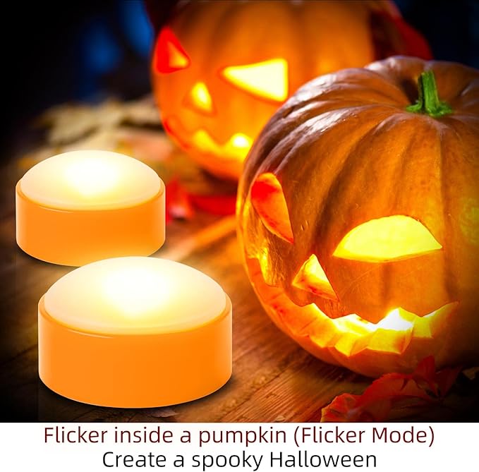 CANDLE IDEA 4 PCS Halloween Pumpkin LED Lights with Remote Timer Bright Flickering Battery Operated Jack-O-Lantern Electric Flameless Candles for Halloween Decorations Gift Supplies Orange Color