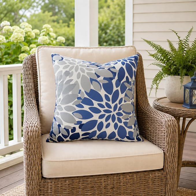 Outdoor Pillows Waterproof 18×18 Inch Decorative Throw Pillows with Inserts | Set of 2 Fade Resistant Outdoor Square Patio Pillows for Coach Couch Sofa Patio Furniture