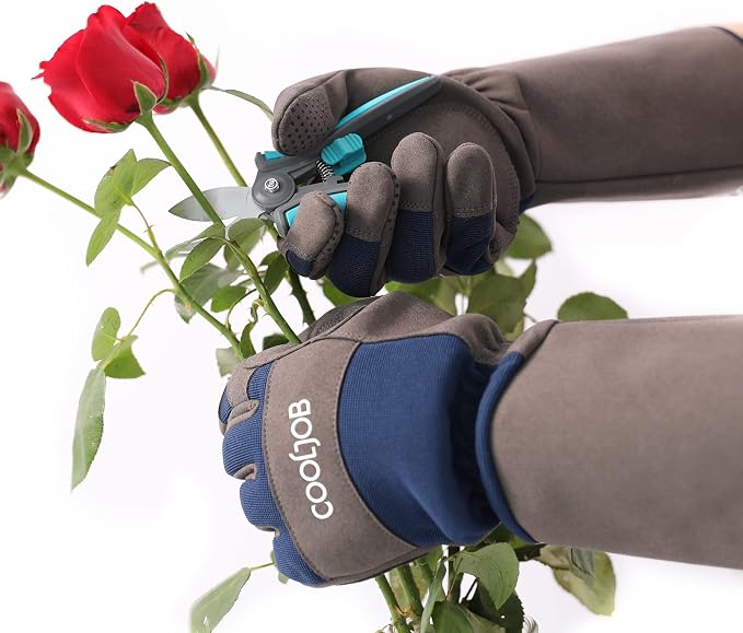 COOLJOB Thorn Proof Rose Pruning Garden Gloves for Men, Long Sleeve Padded Yard Work for Bush, Blackberry, Cactus, Heavy Duty/Puncture Resistant/Machine Washable, Large, Navy | Heavy Duty Puncture Resistant Gardening Gloves, Breathable Padded Yard Work...