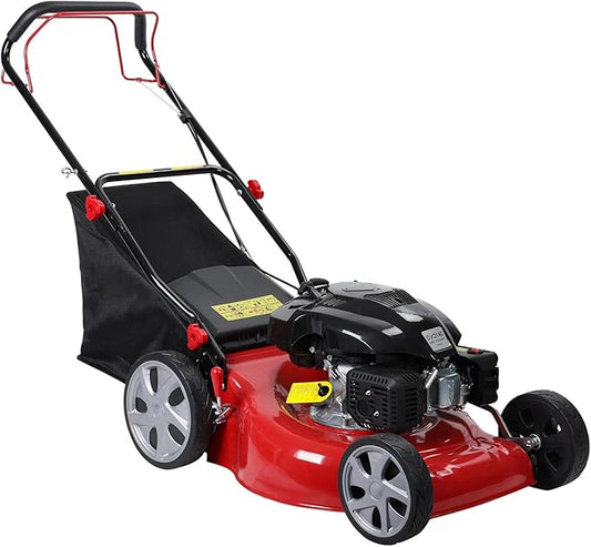 [Easy to Start] Self-Propelled Gas Lawn Mower, 20-Inch, 141cc 4-Stroke Engine, 3-in-1 Mulch/Bag/Side Discharge, 50L Grass Bag, Big Rear Wheels, 7-Position Height Adjustment Red