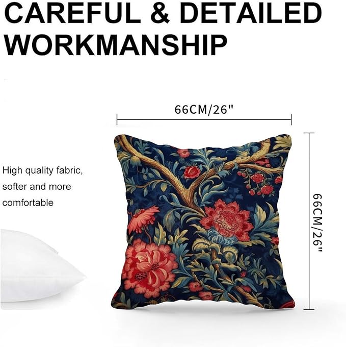 Navy Blue Floral Botanical Throw Pillow Covers Burgundy Gold Olive Pillow Covers 26x26 INAbstract Accent Decorative Cushion Cases Home Decor for Patio Tent Couch