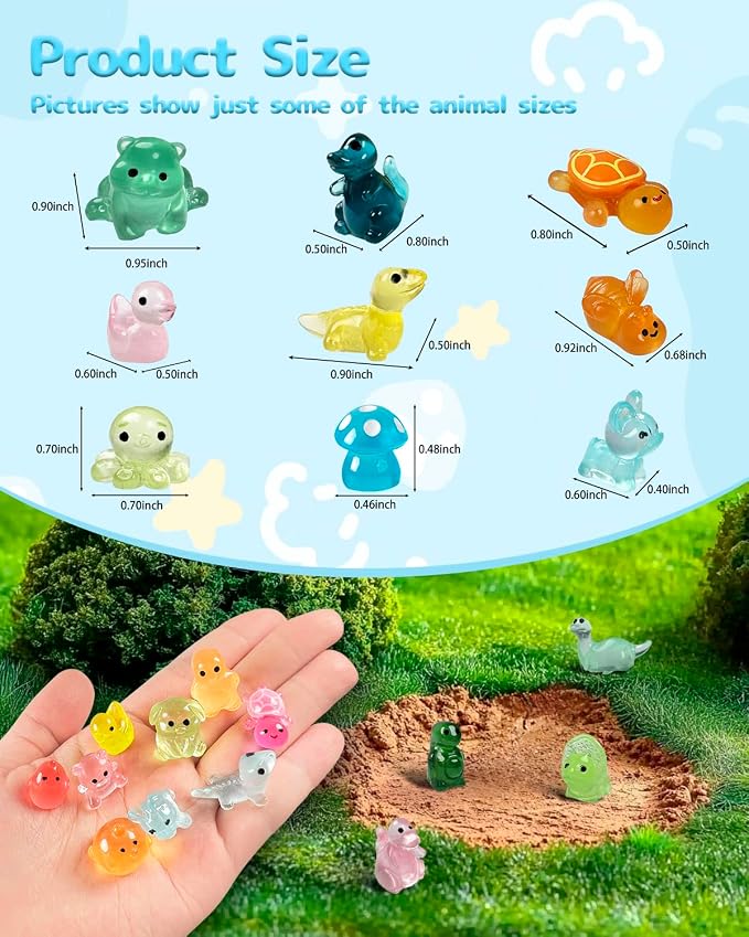 Piemow 180 Pcs Mini Resin Animals Kit, Luminous Landscape Figurines Decor | Tiny Resin Animals Gifts for Aquarium Fairy Garden Bonsai