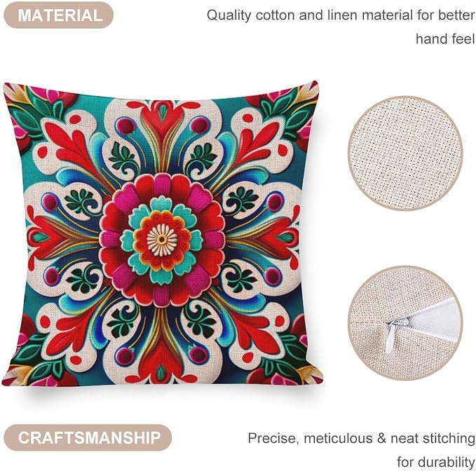 Decorative Square Pillowcase Cushion Case White Blue Grey Wideflowers Cushion Case Mexican Flowers Soft Throw Pillows for Couch Home Decoration for Sofa Couch Living Bed Room 16"x16"
